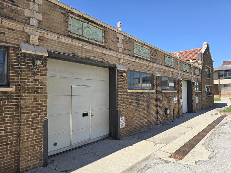 The east side of the vehicle repair building 