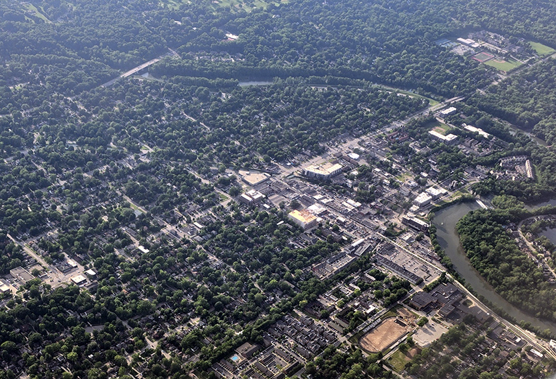 A wider shot looking to the west. Kessler and College is near the lower left. Broad Ripple Avenue and College is in the center, with the triangular parking garage, and the Versa construction down and right of that. Park Tudor is in the upper right